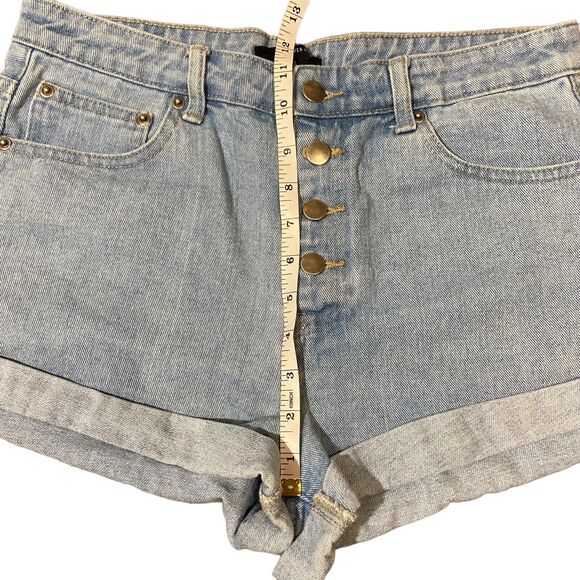 Forever 21 Size 29 Distressed High Rise Button Fly Cuffed Hem Denim Jean Shorts - Picture 12 of 16
